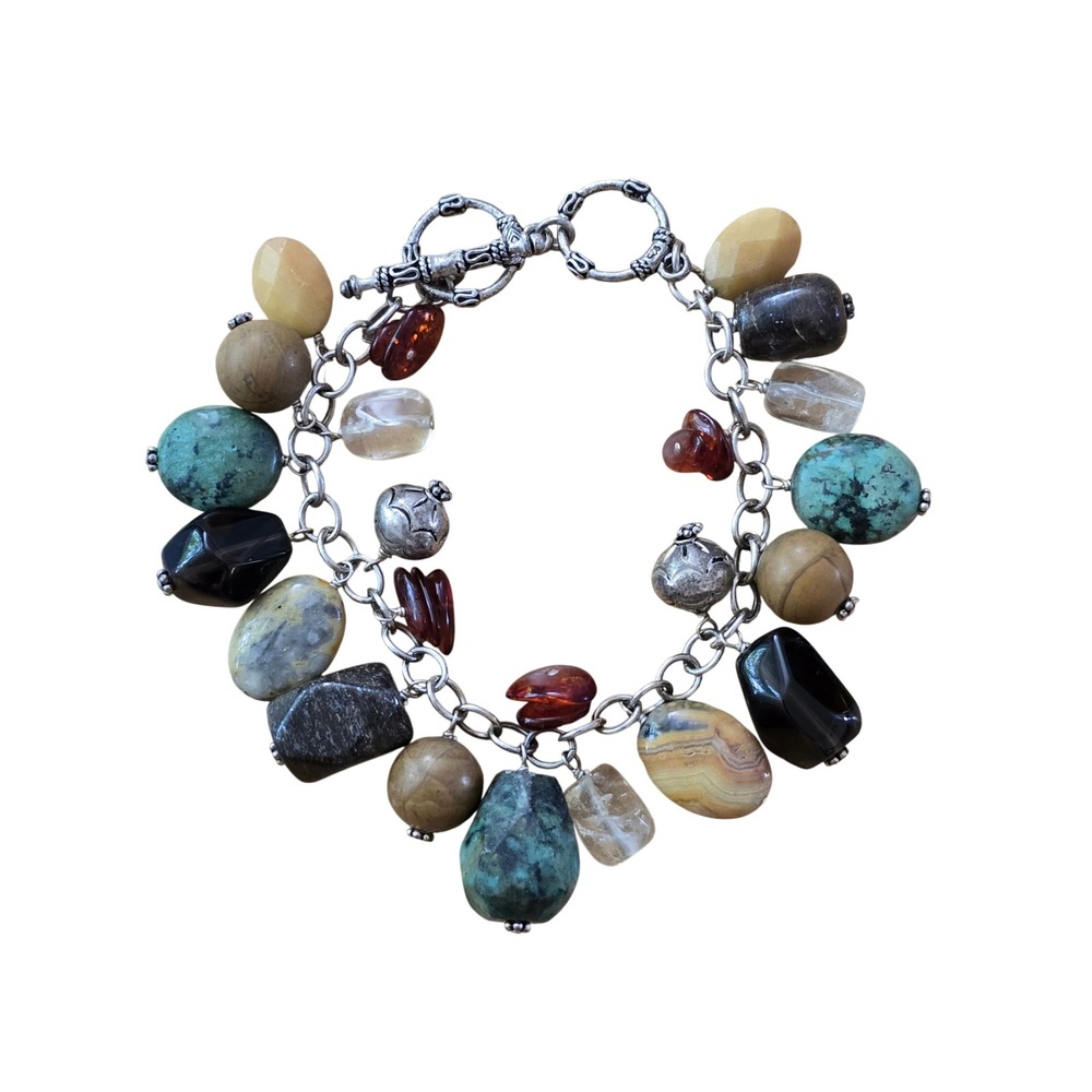 Silpada Bracelet B1648 Multi-Stone Sterling Silver 925 Gemstone Chunky 7.75"